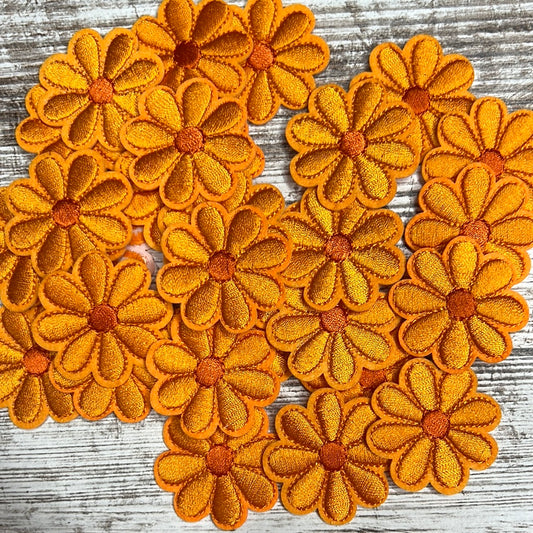 Small Orange Flower Orange Center  - Iron on Patch