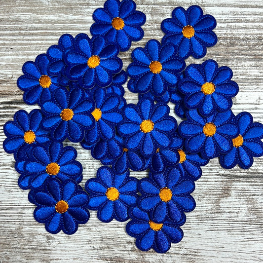 Small Royal Blue With Orange Center Flower - Iron on Patch