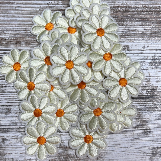 Small Ivory Flower Orange Center - Iron on Patch