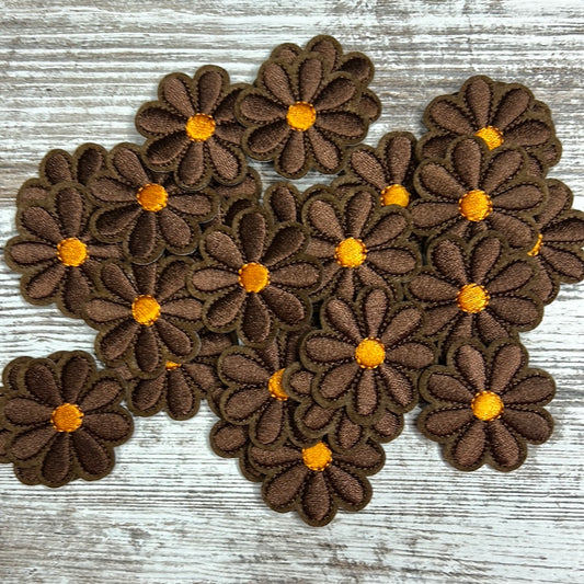 Small Brown Orange Center Flower - Iron on Patch