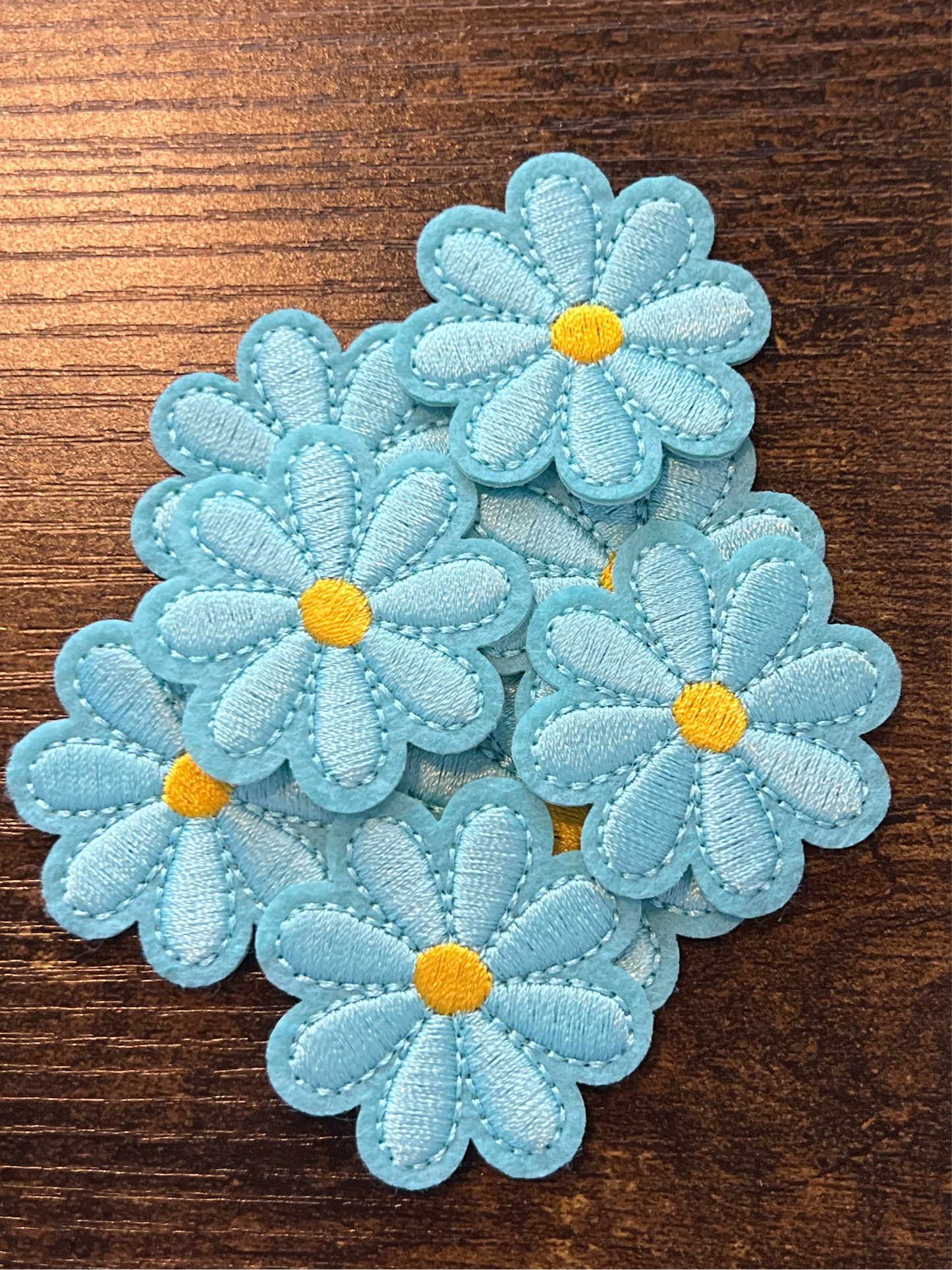 Small Aqua Flower Yellow Center - Iron on Patch