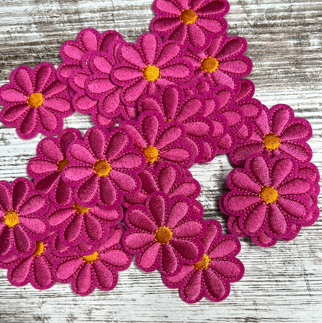 Small Hot Pink Orange Center Flower - Iron on Patch