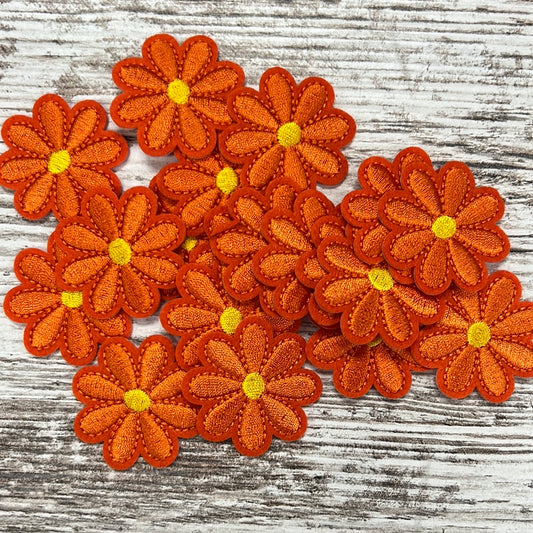 Small Orange Flower Yellow Center  - Iron on Patch