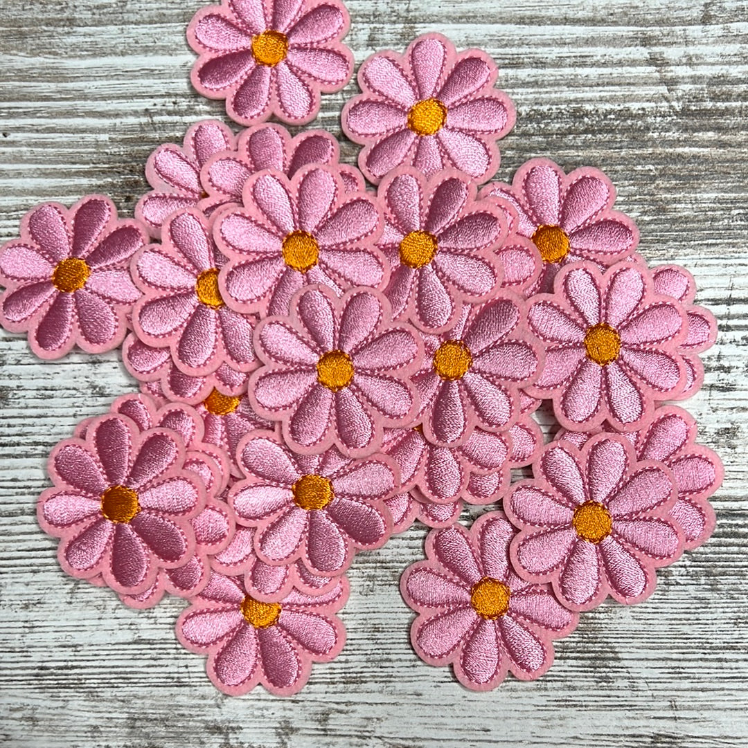 Small Light Pink Flower Orange Center - Iron on Patch