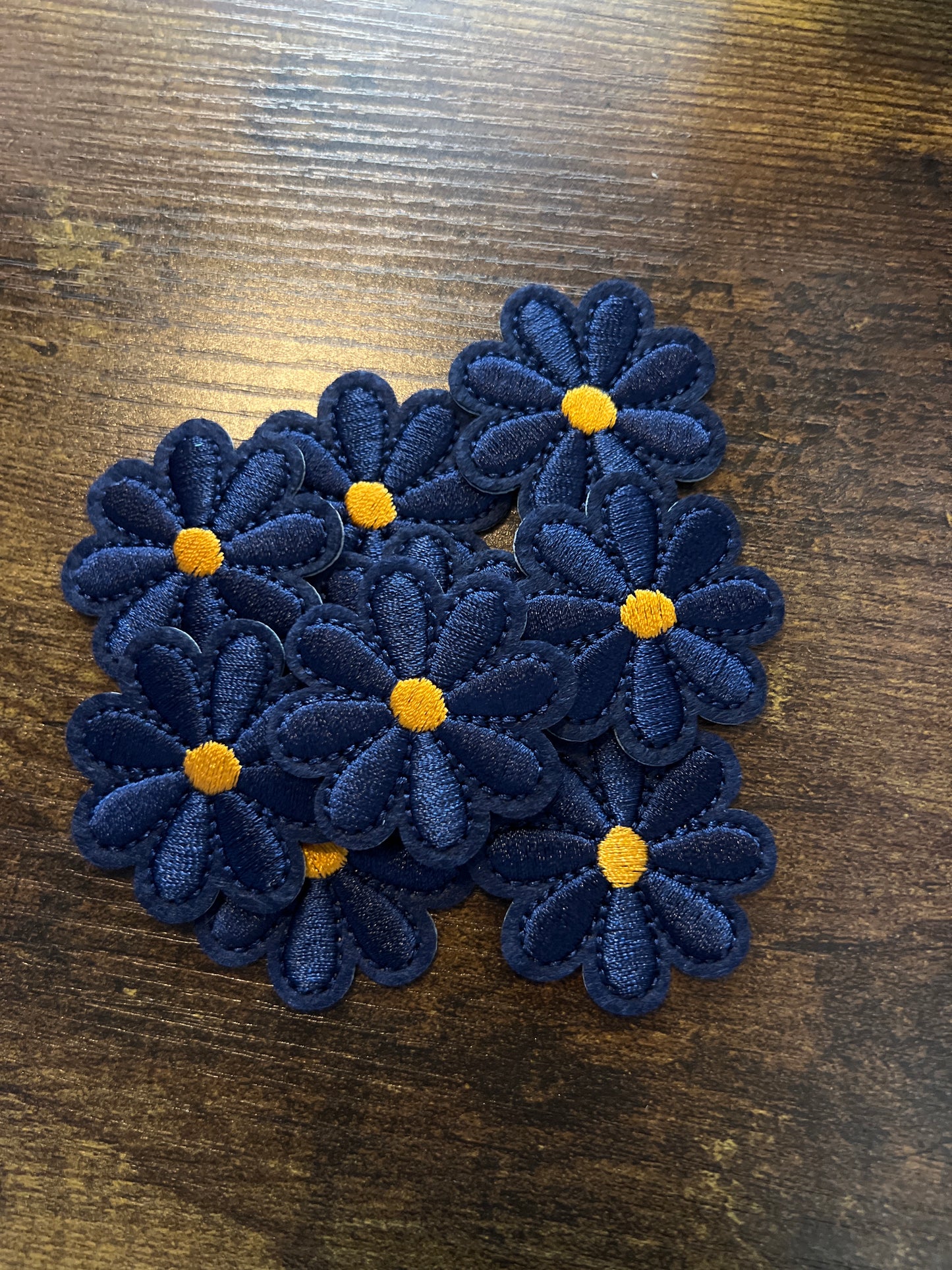 Small Navy yellow center Flower - Iron on Patch