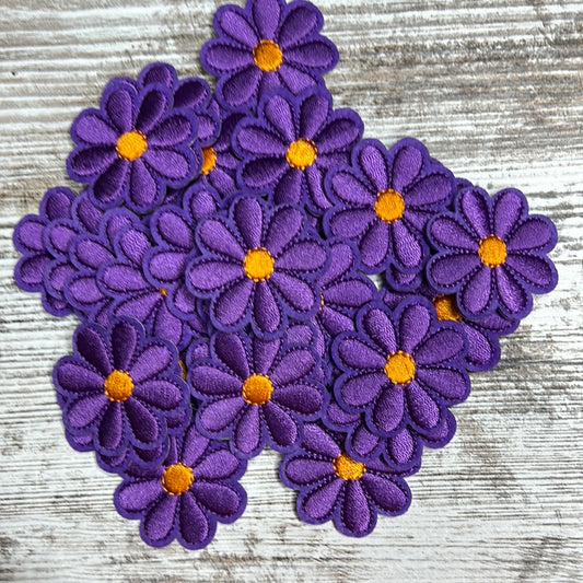 Small Purple Flower Orange Center - Iron on Patch