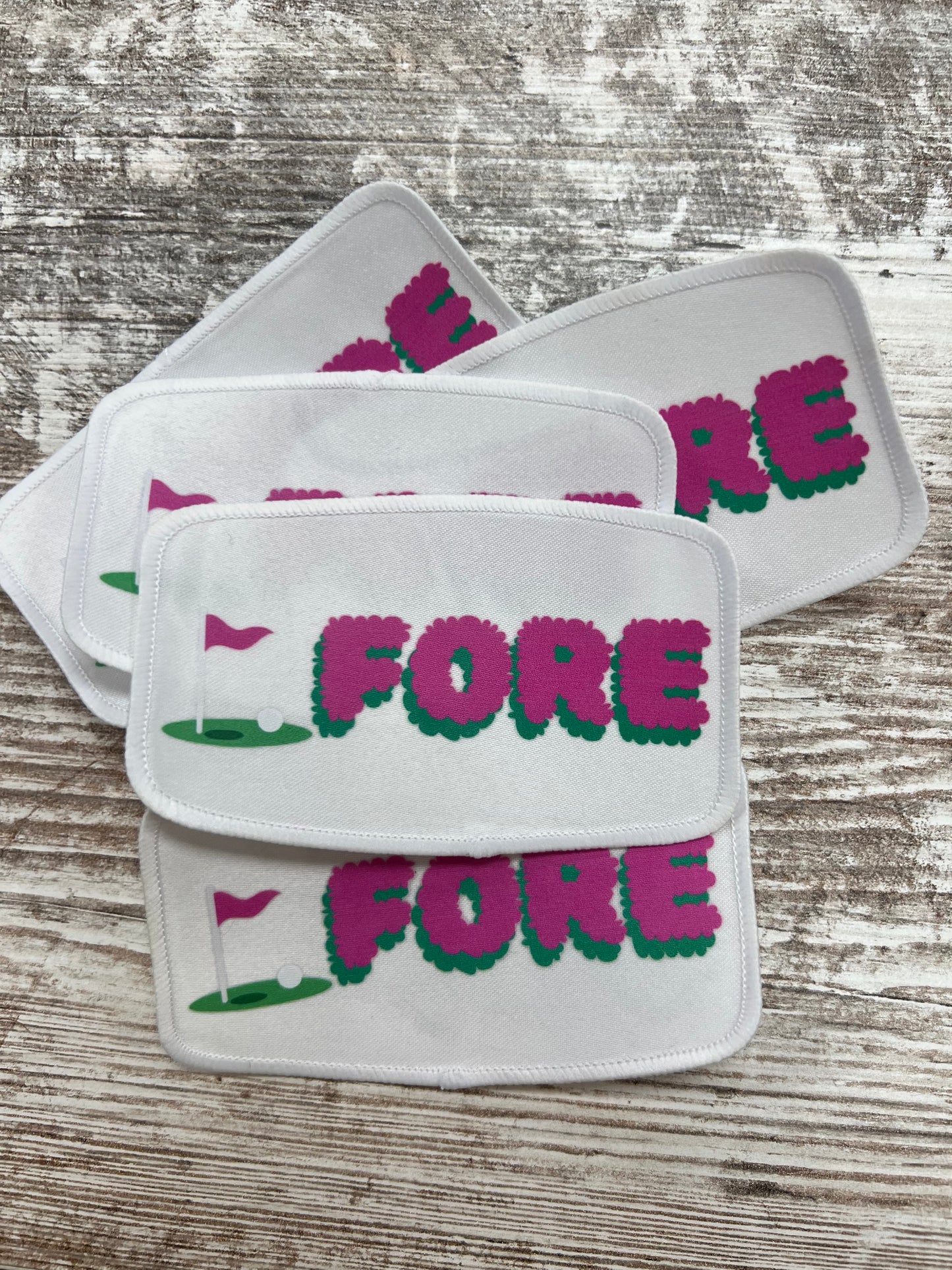 FORE On White Outline - Golf Iron On Patch