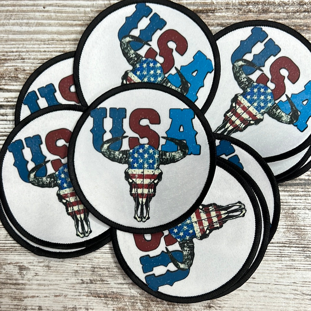 USA Flag Bull - Iron On Patch