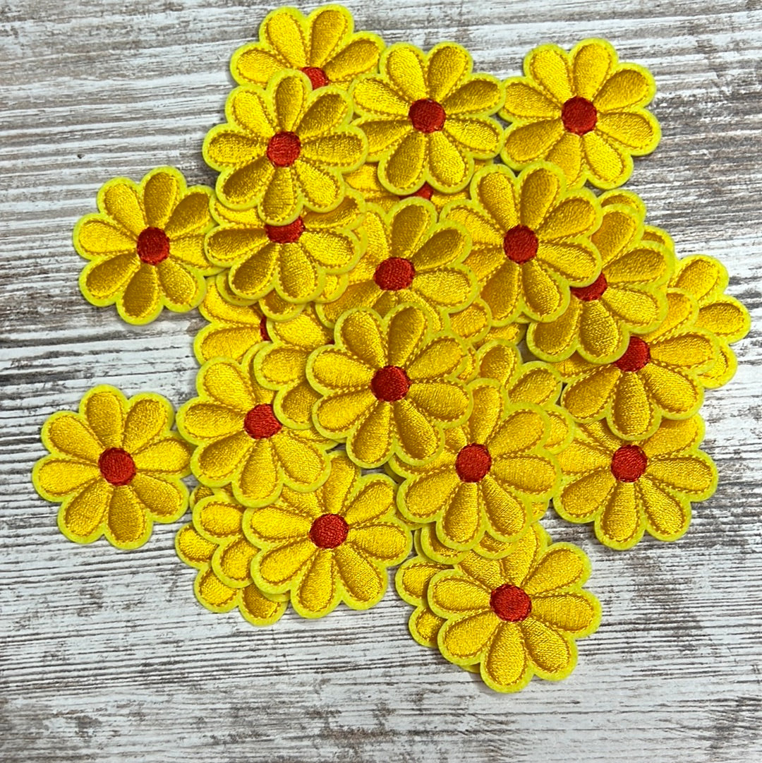 Small Yellow With Red Center Flower - Iron on Patch