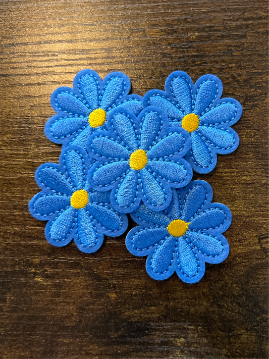 Small cobolt blue Yellow Center Flower - Iron on Patch