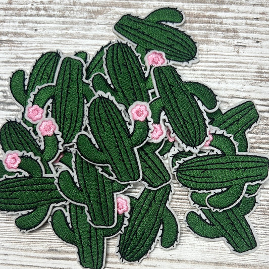 Cactus With Pink Flower - Iron On Patch