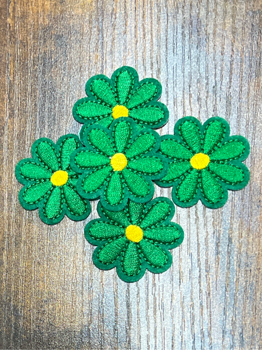 Small Kelly Green Flower Yellow Center - Iron on Patch