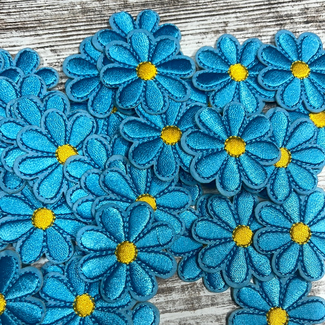 Small Blue Flower With Yellow Center  - Iron on Patch