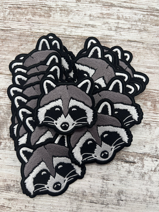 Grey Racoon Head -Iron on patch