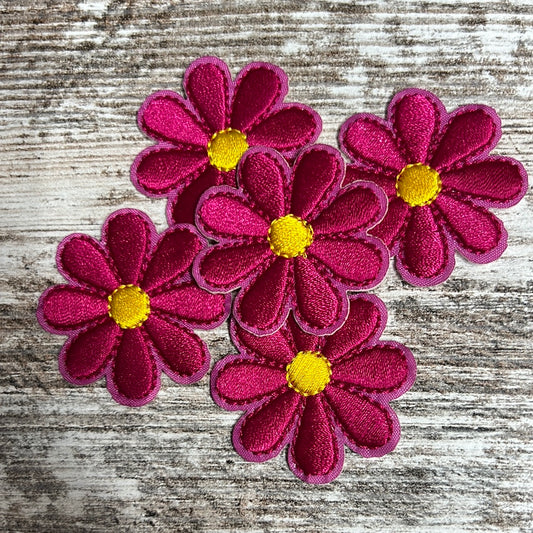 Small Dark Pink Flower - Iron on Patch