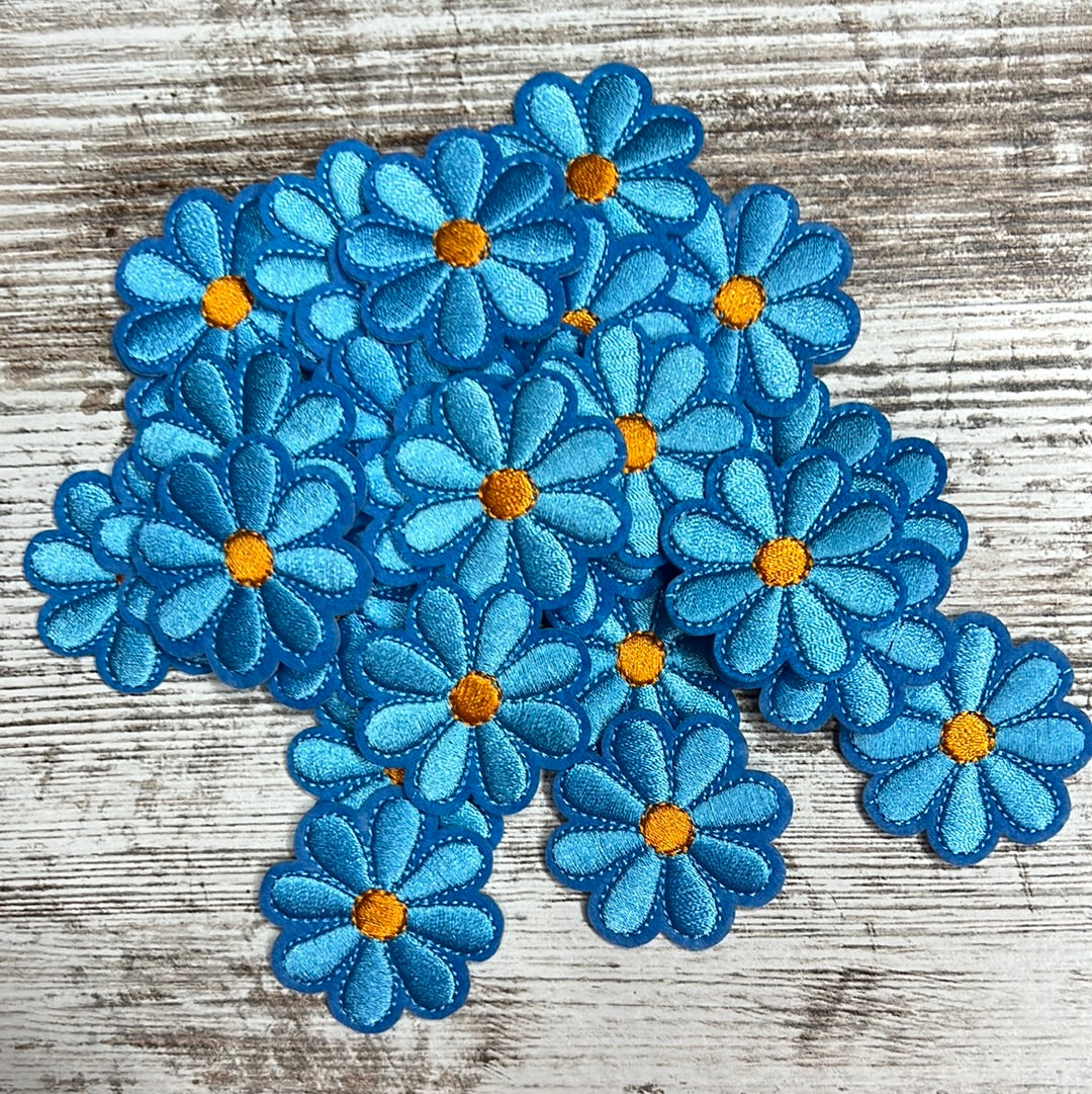 Small Corn Flower Blue Orange Center Flower - Iron on Patch