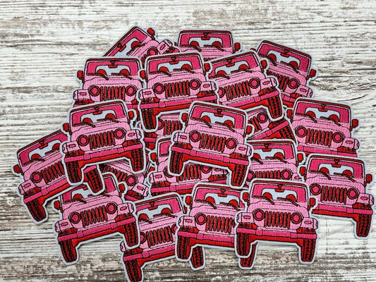 Pink and Red Jeep style Vehicle - Iron On Patch