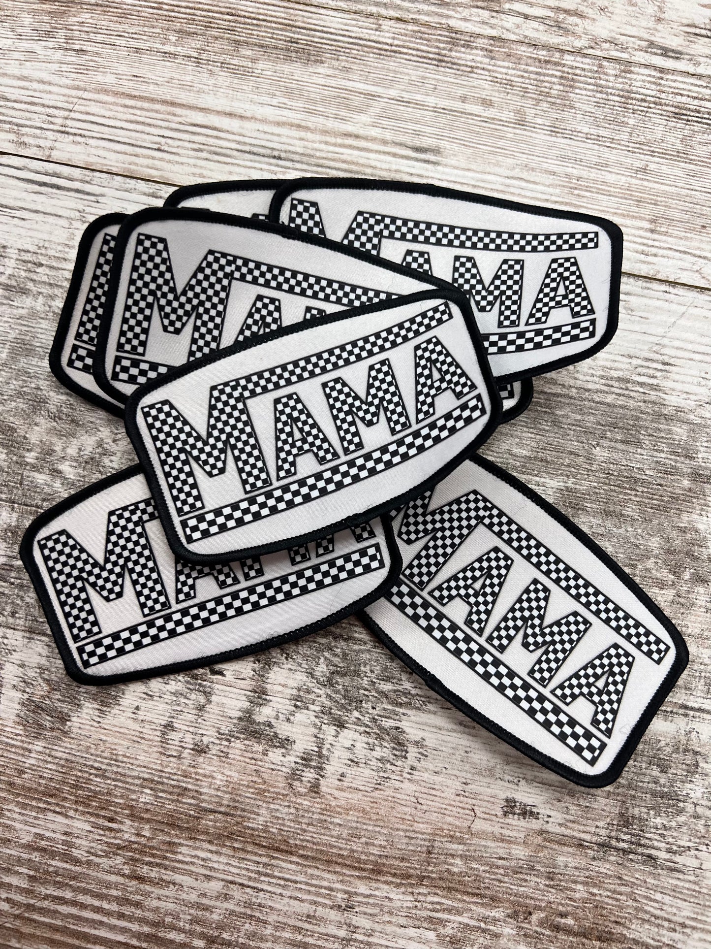 Rounded rectangle Checkered Mama- Iron On Patch