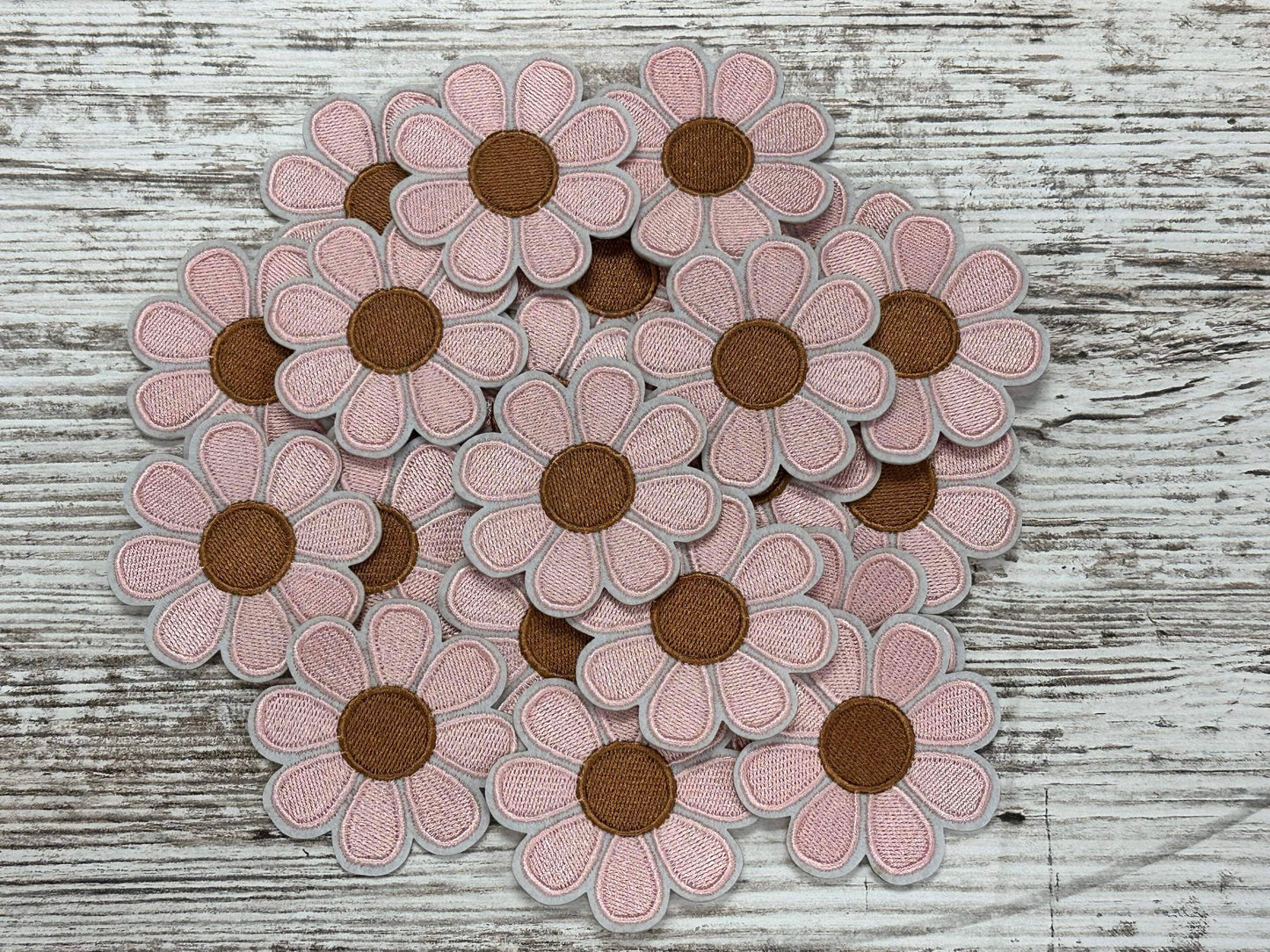 Light Pink Groovy Flower With Camel Color center - Iron On Patch