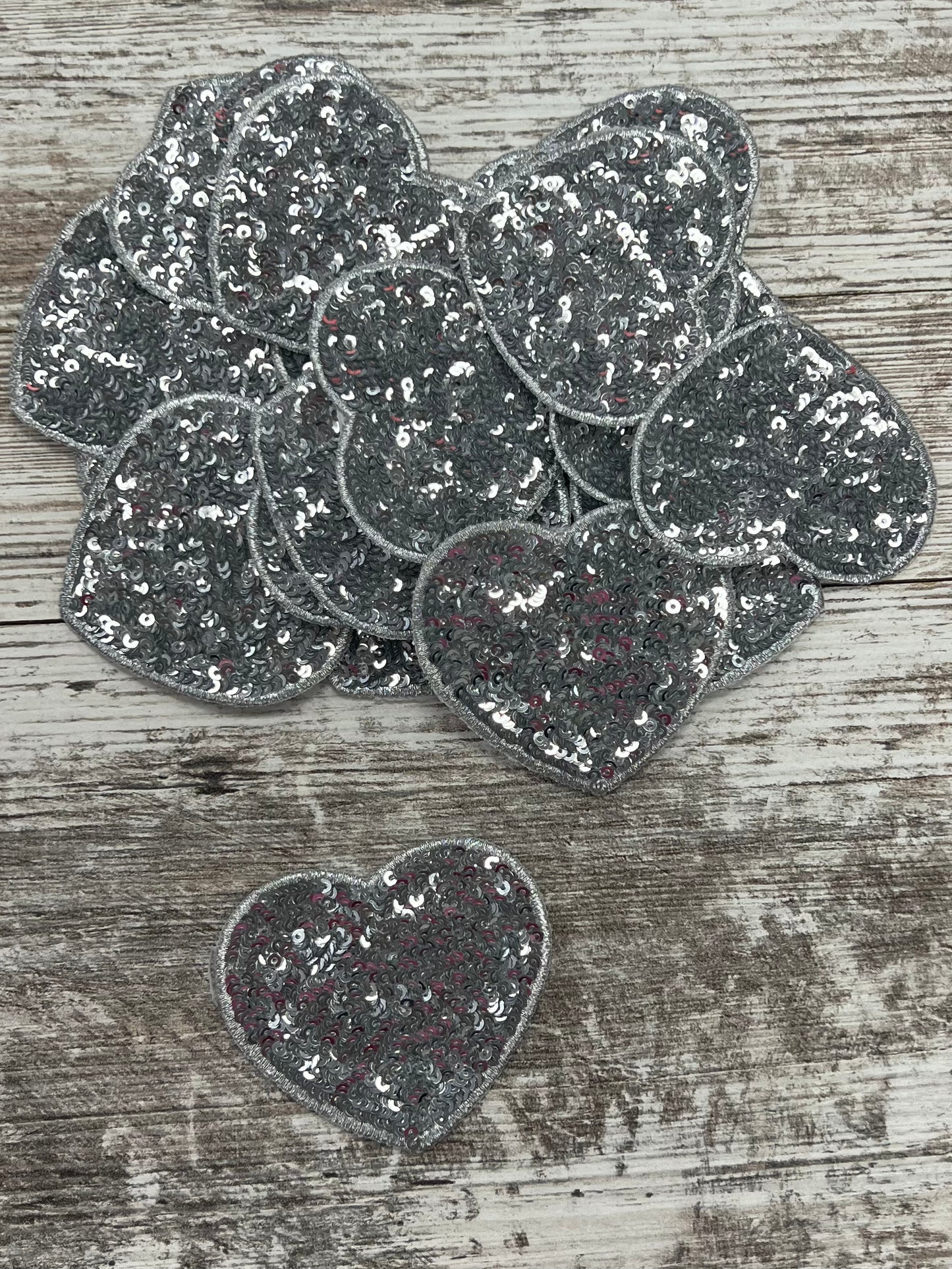 Silver Sequin Heart - Iron on Patch