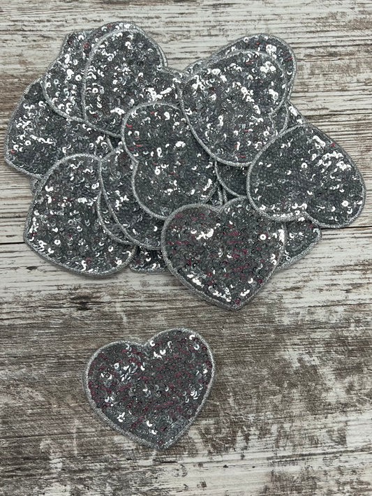 Silver Sequin Heart - Iron on Patch