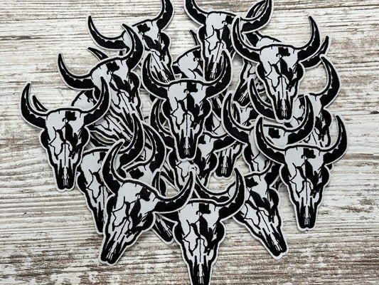 Black And White Bull skull - Iron On Patch