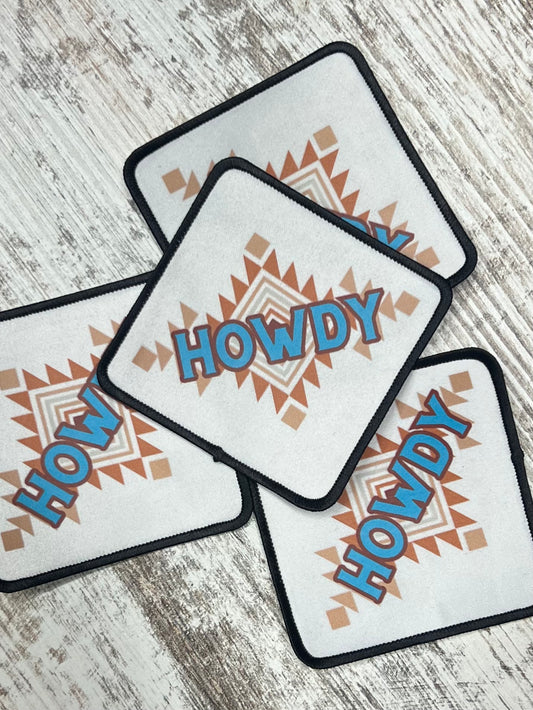 Howdy (black rim square)- Iron On Patch