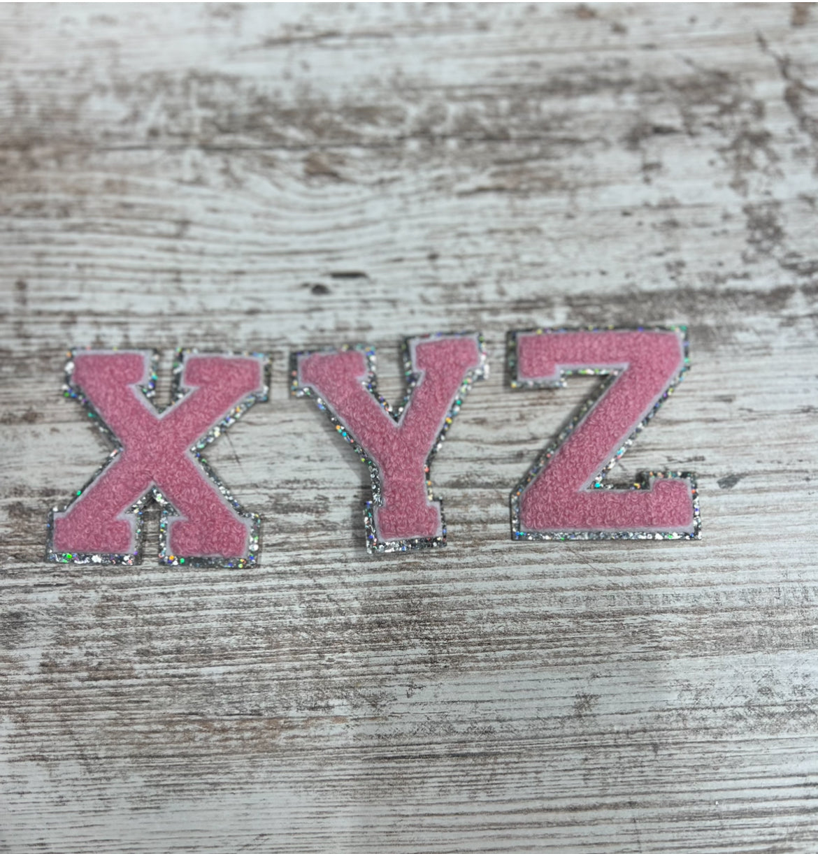 Silver Outline Pink Letters - Iron On Patch