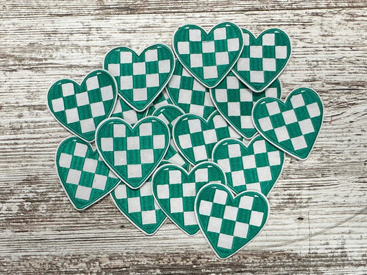 Sea Foam Checker Heart- Iron On Patch