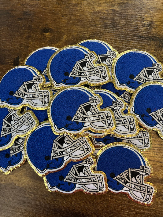 Blue w/ Gold Outline Football Helmet  - Iron On Patch