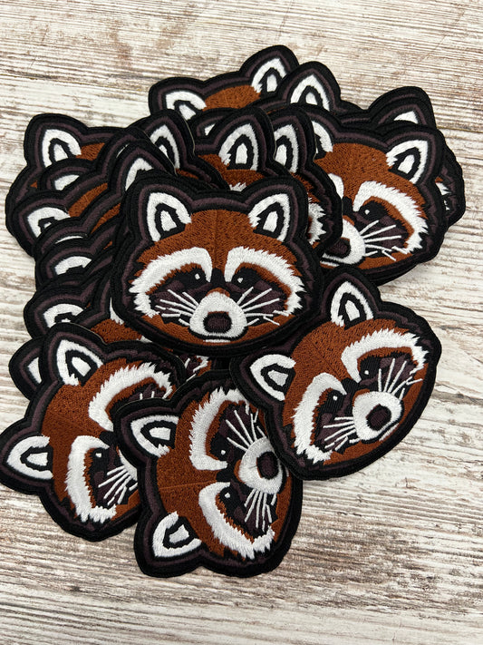 Red Racoon Head -Iron on patch