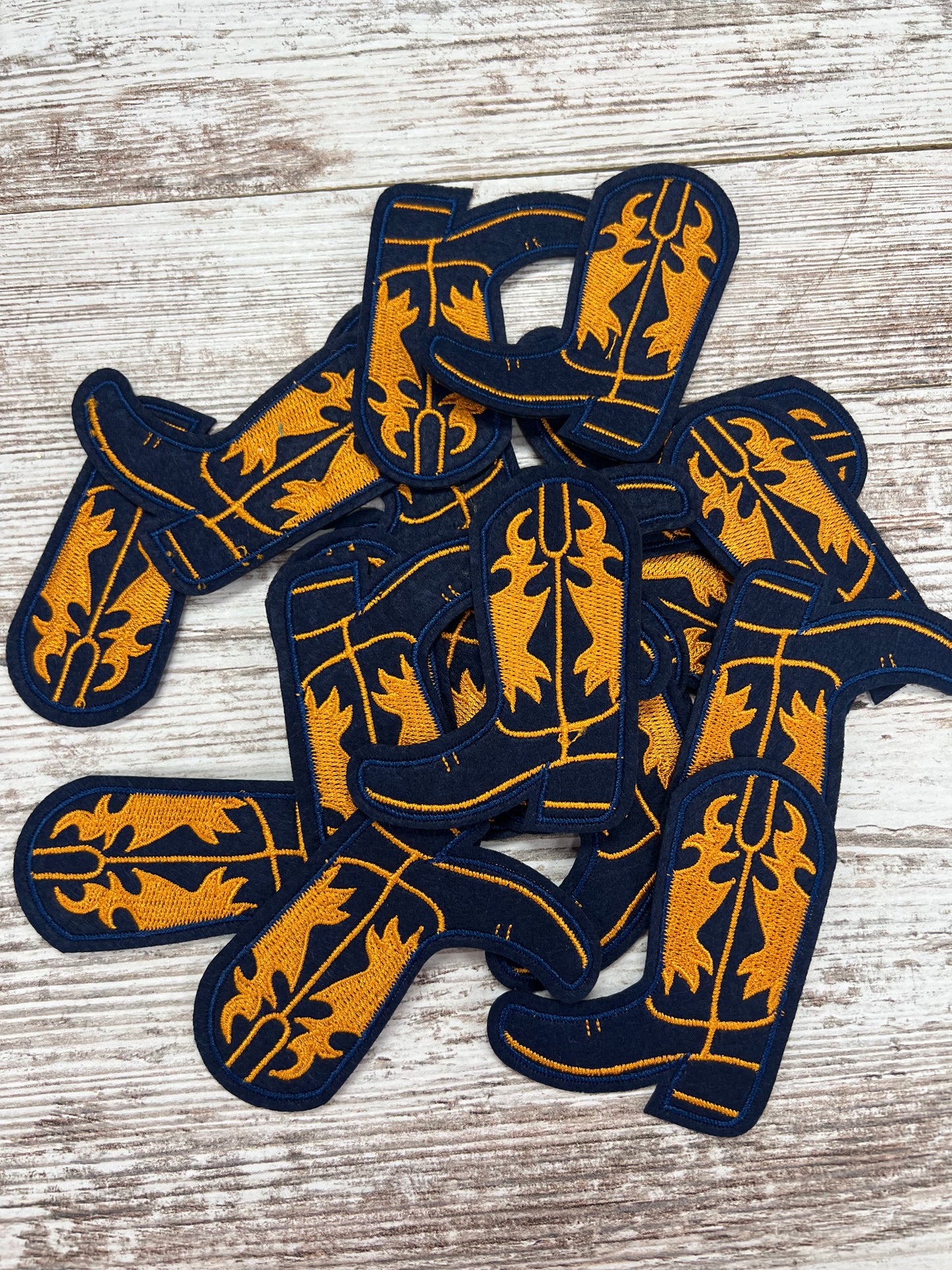 Navy and Gold Cowgirl Boot Iron On Patch