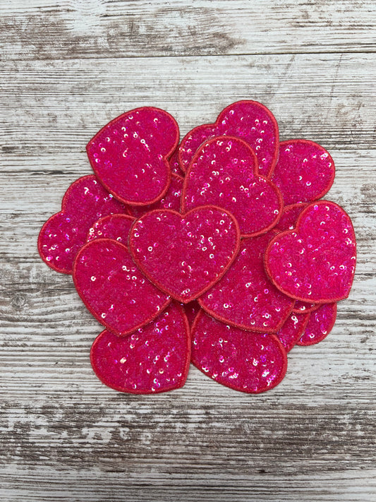 Hot Pink Sequin Heart - Iron on Patch