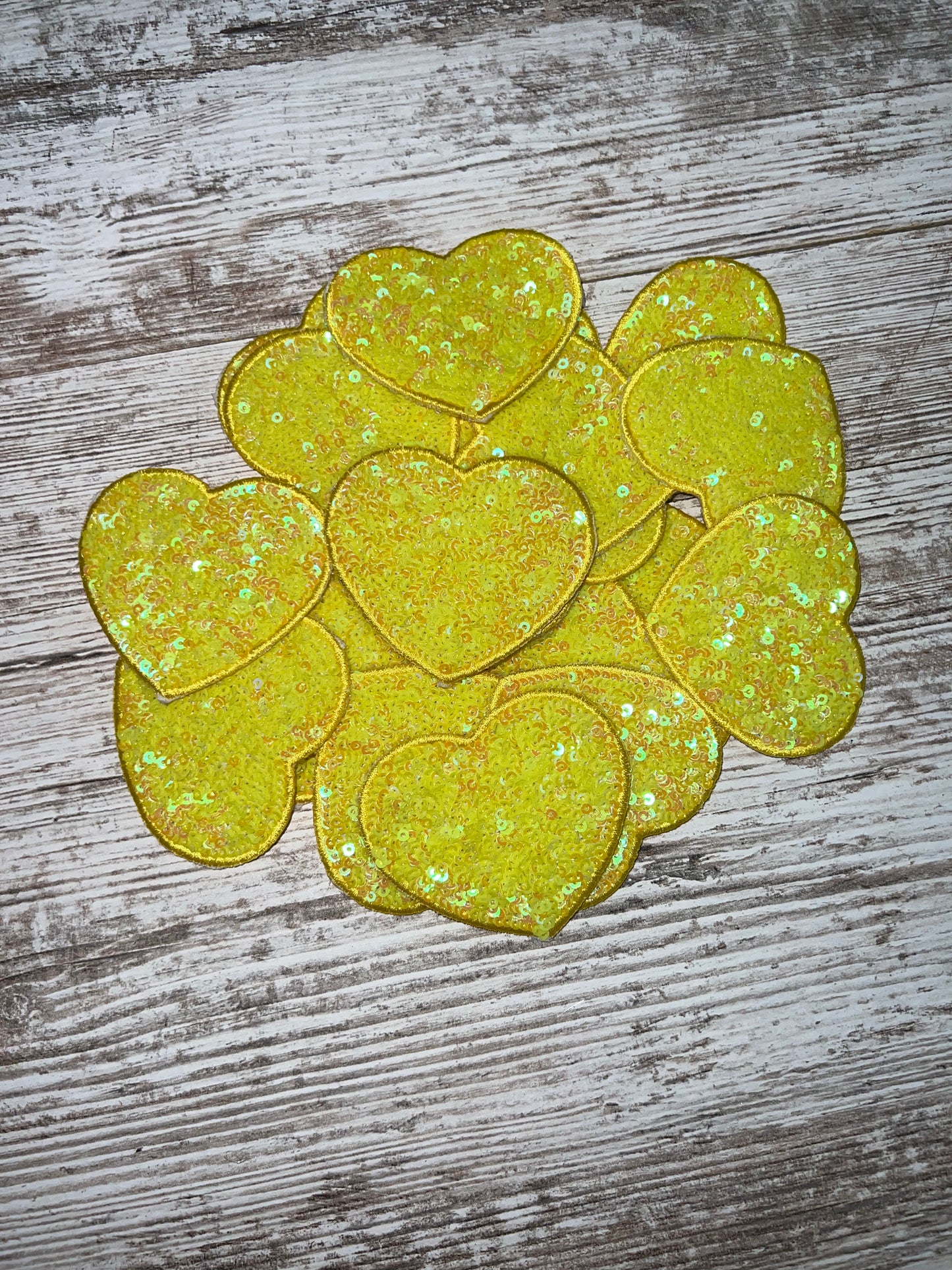 Bright Yellow Sequin Heart - Iron on Patch