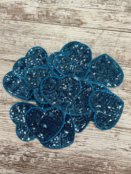 Bright Blue Sequin Heart - Iron on Patch