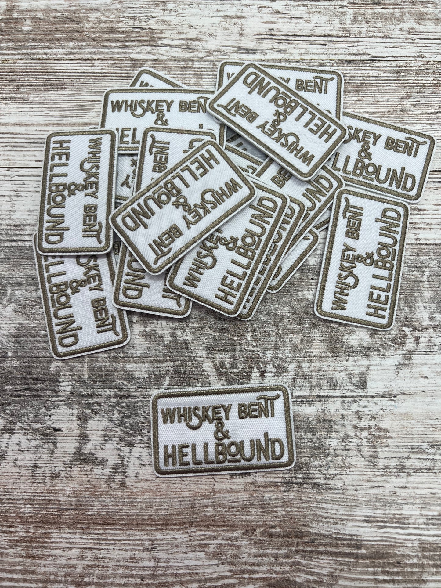 Whiskey Bent & Hell Bound (Tan) - Iron On Patch