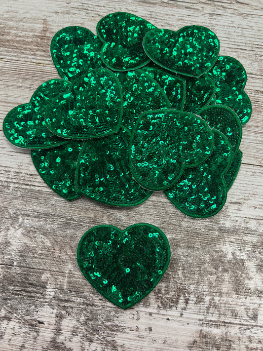 Green Sequin Heart - Iron on Patch