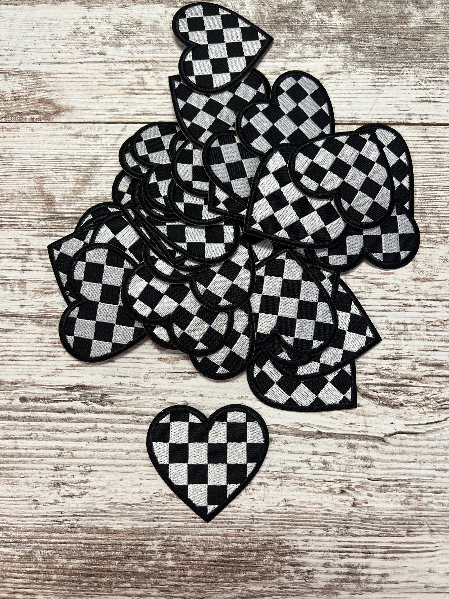 Black Checker Heart (Large) Iron On Patch