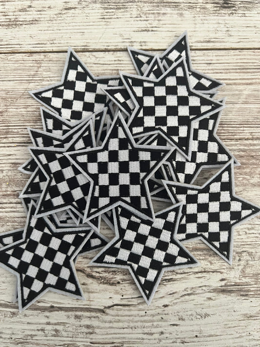 B&W Checker Star (Large) Iron On Patch