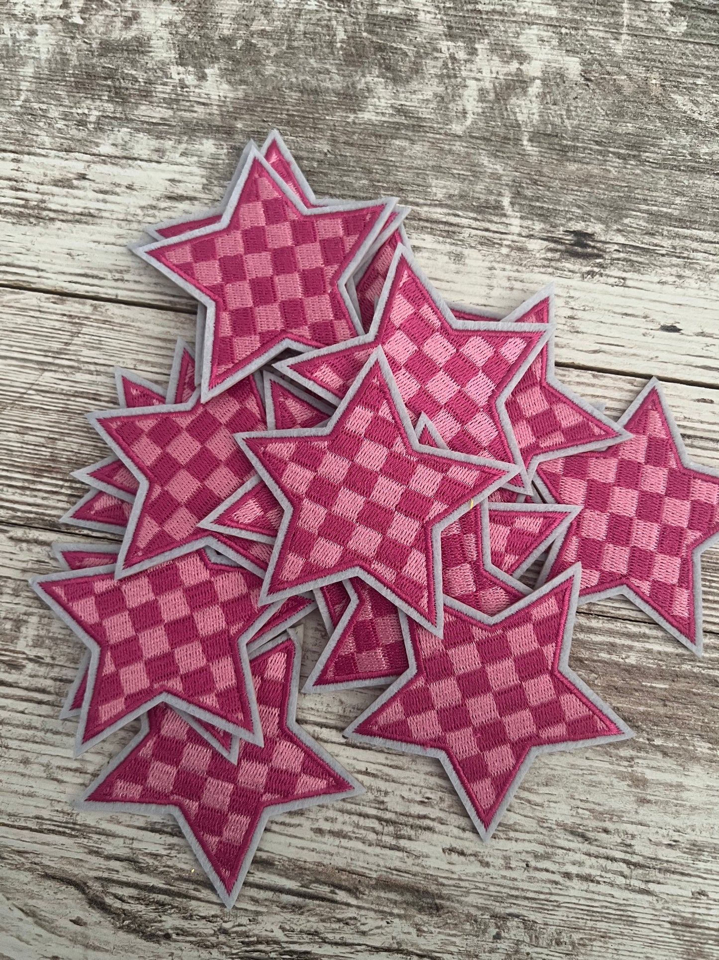 Hot pink and Blush Checker Star (Large) Iron On Patch