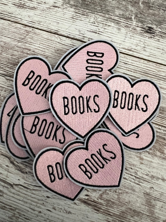 Pink Heart Books  - Iron on Patch