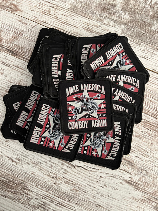 Make America Cowboy Again on Black Patch - Iron On Patch