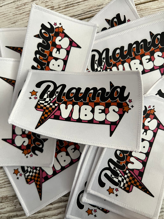 Mama Vibes Orange and Pink Checker  - Iron On Patch