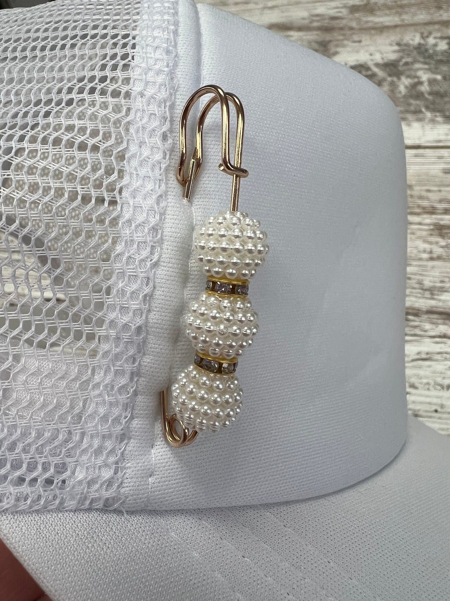 Gold Large CZ Crystal and Pearl Hat Pin