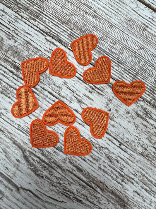 Orange Game Day Hearts -10 piece - Iron on Patch