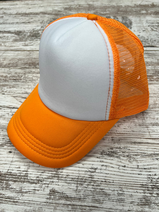 Orange And White - Mid Height Trucker Hat