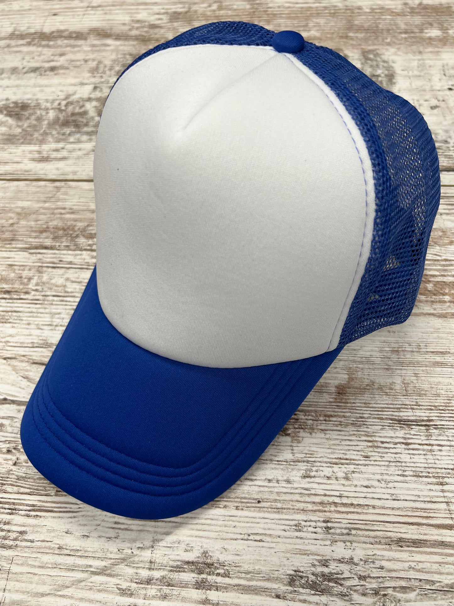 Royal Blue And White - Mid Height Trucker Hat