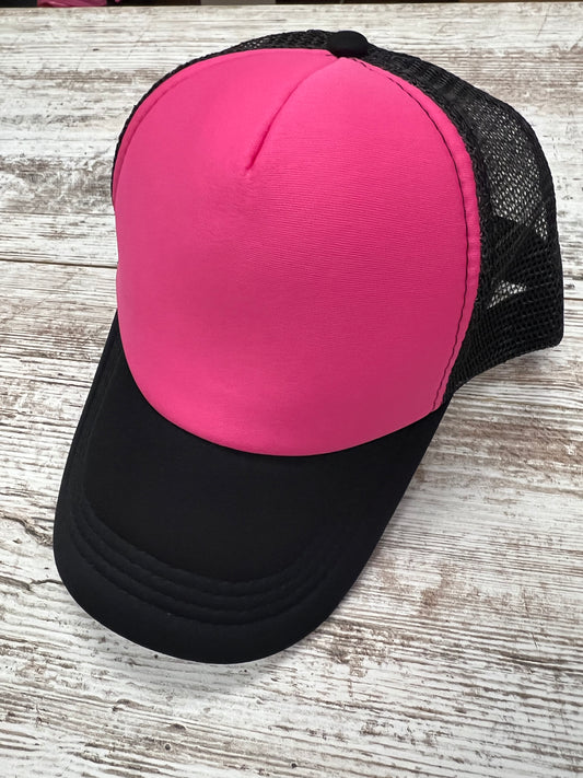 Black with Pink Front - Mid Height Trucker Hat