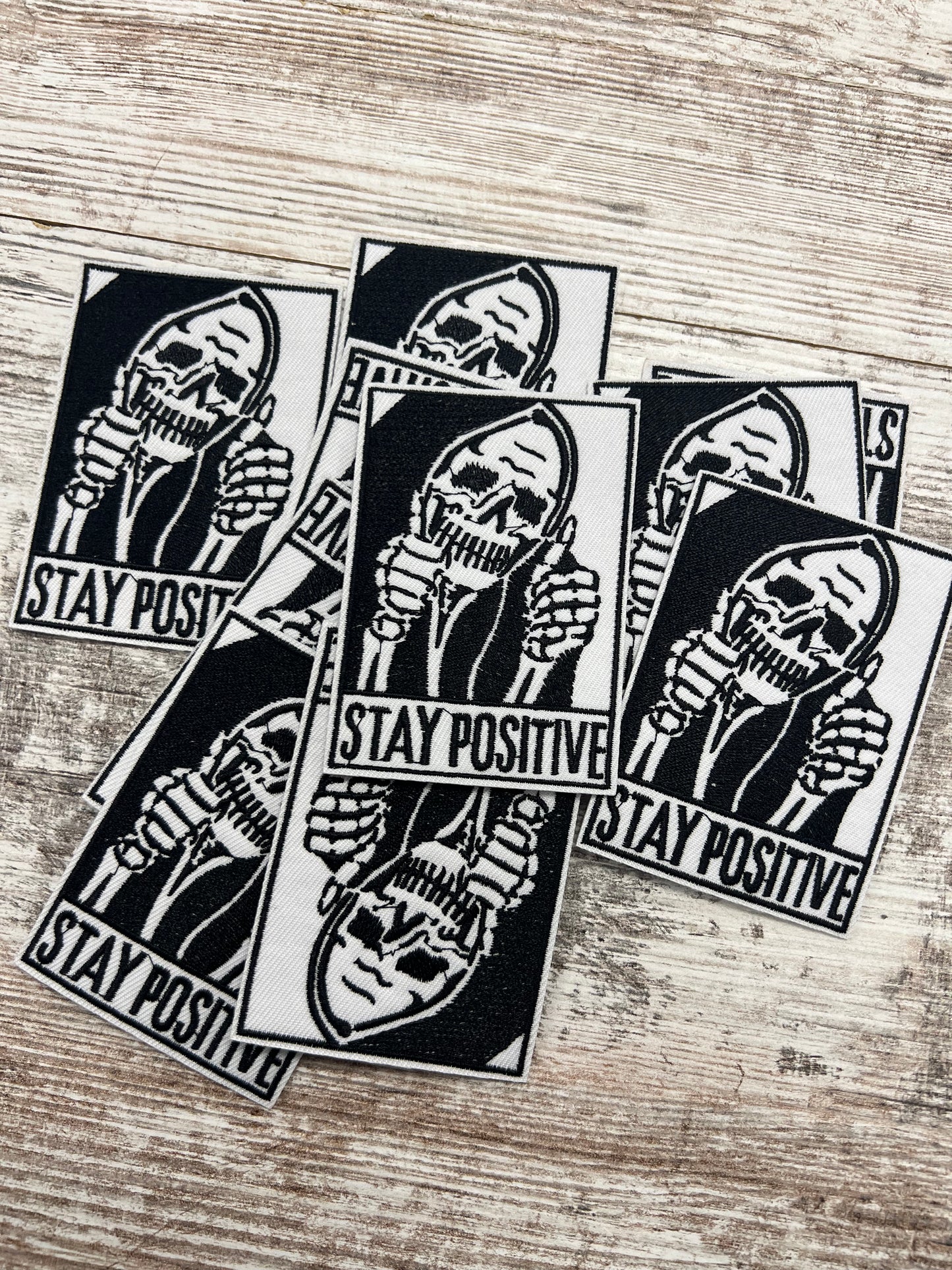 Stay Positive Skully - Iron On patch