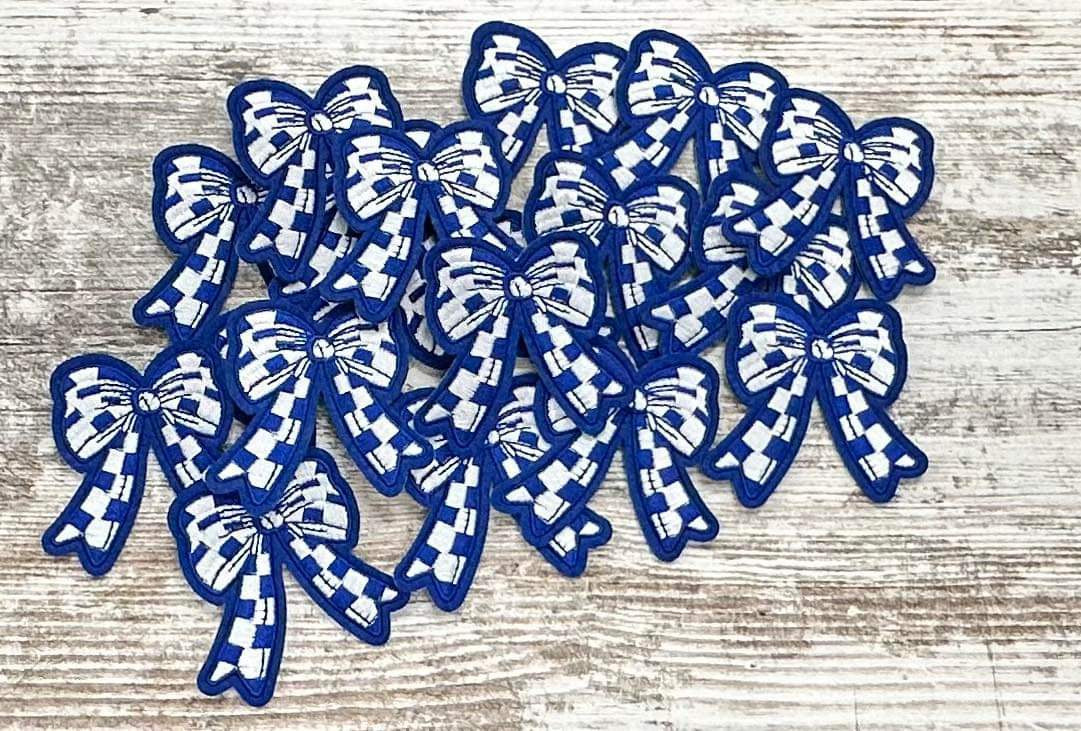 Blue & White Checkered Bow - Iron On Patch